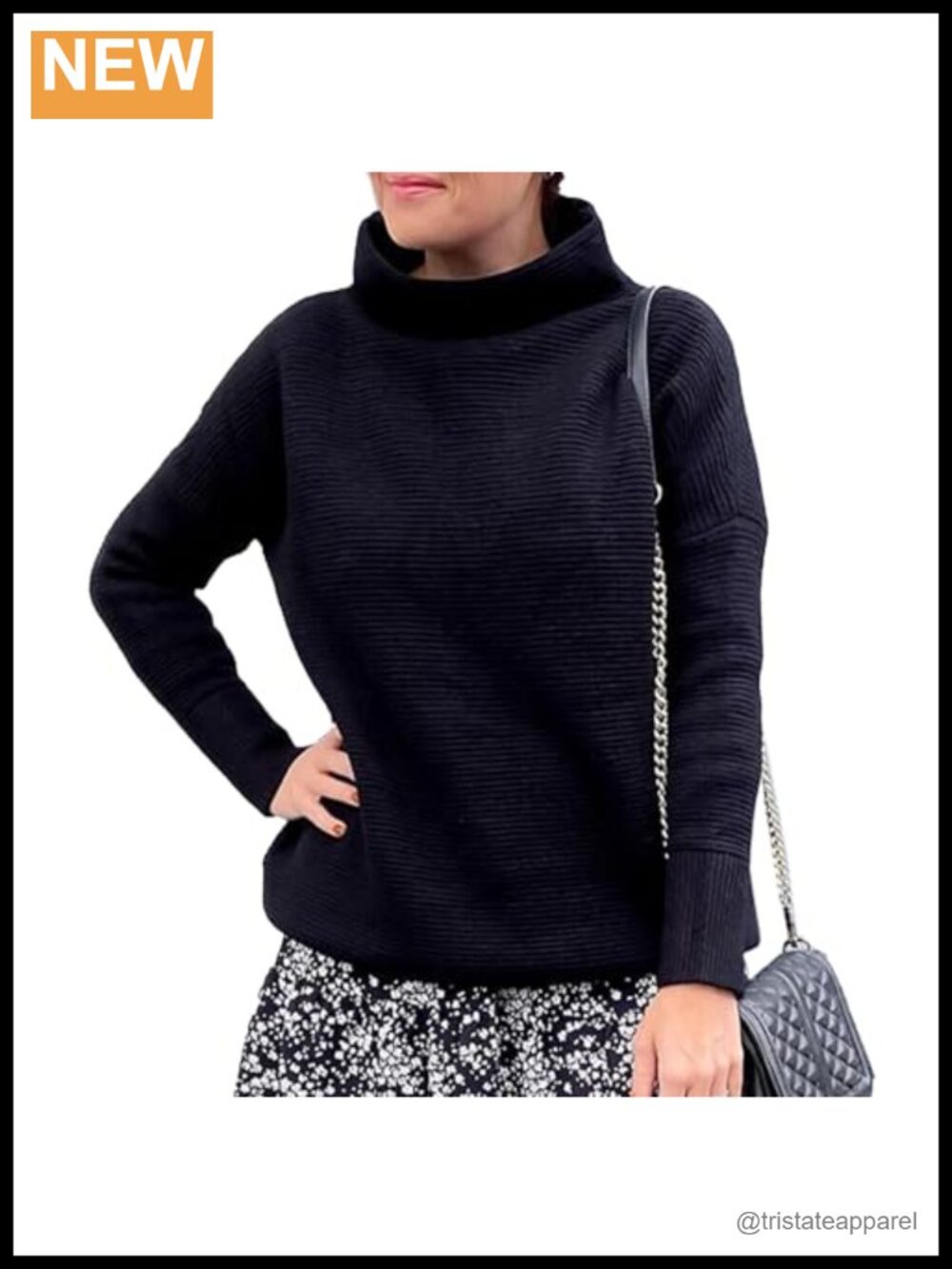 Ribbed Knit Turtleneck Long Sleeve Pullover Sweater
